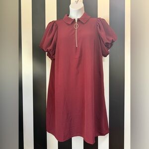 NWT MSK Burgundy Shift Dress with Zipper Detail - SZ 1X